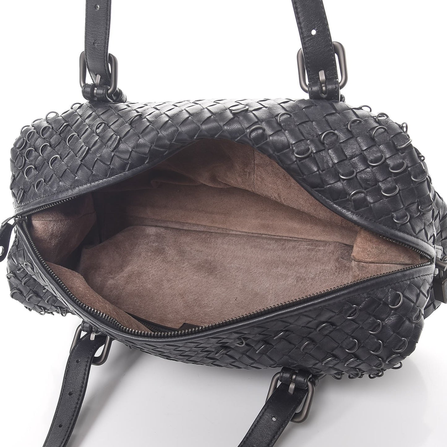 Nappa Intrecciato Montaigne Rings Satchel Nero Black