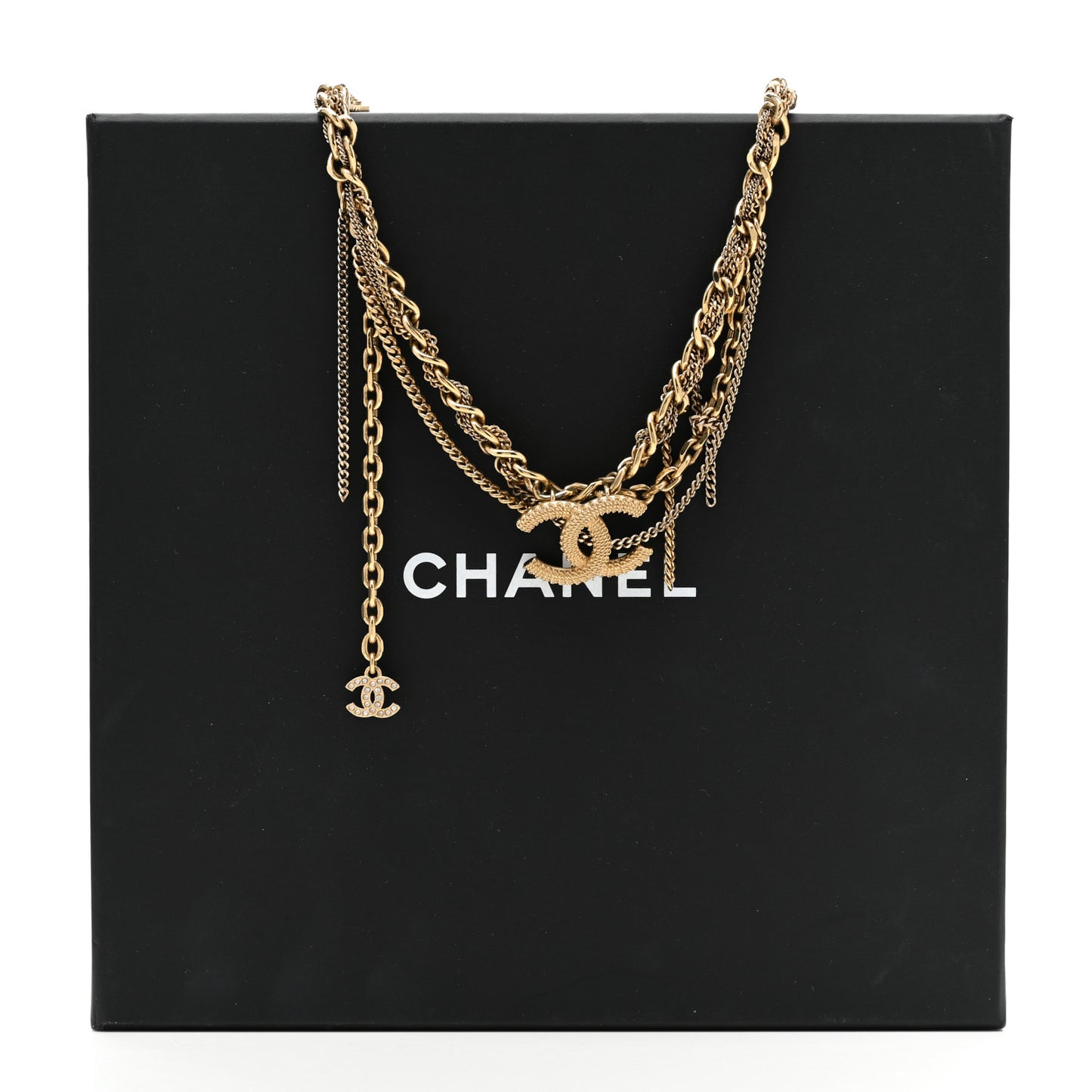 Metal Chain Link CC Multi Strand Choker Necklace Gold