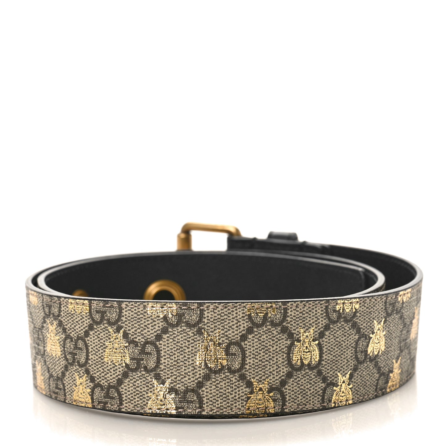 GG Supreme Monogram Bees Belt 85 34 Beige Oro Black