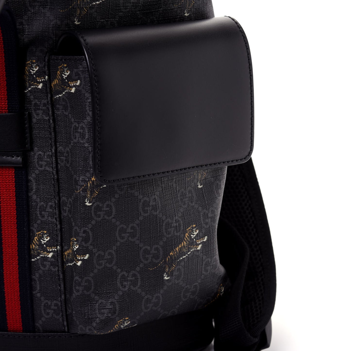 GG Supreme Monogram Tigers Double Buckle Backpack Black Multicolor