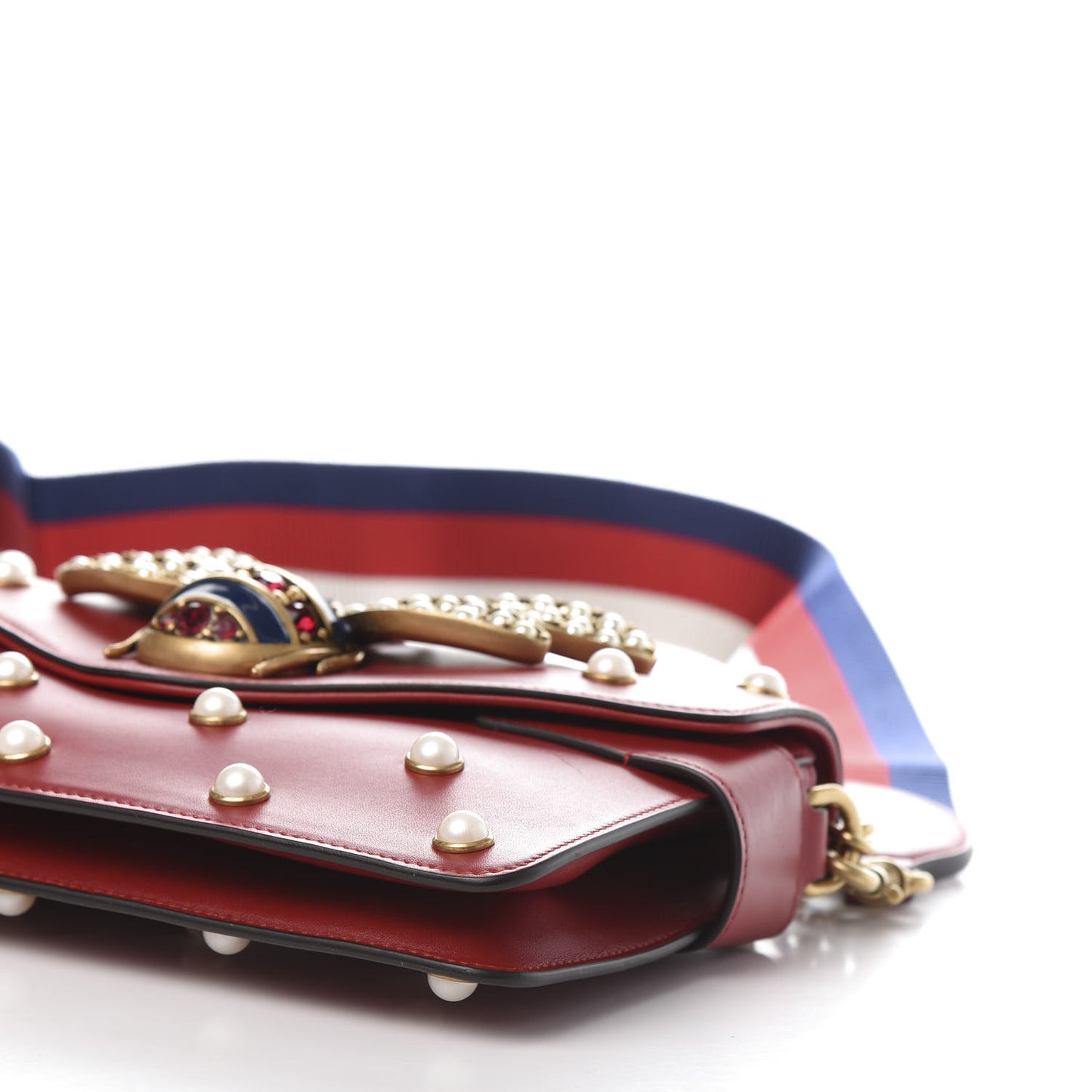 Nappa Pearl Studded Mini Queen Margaret Broadway Shoulder Bag Hibiscus Red