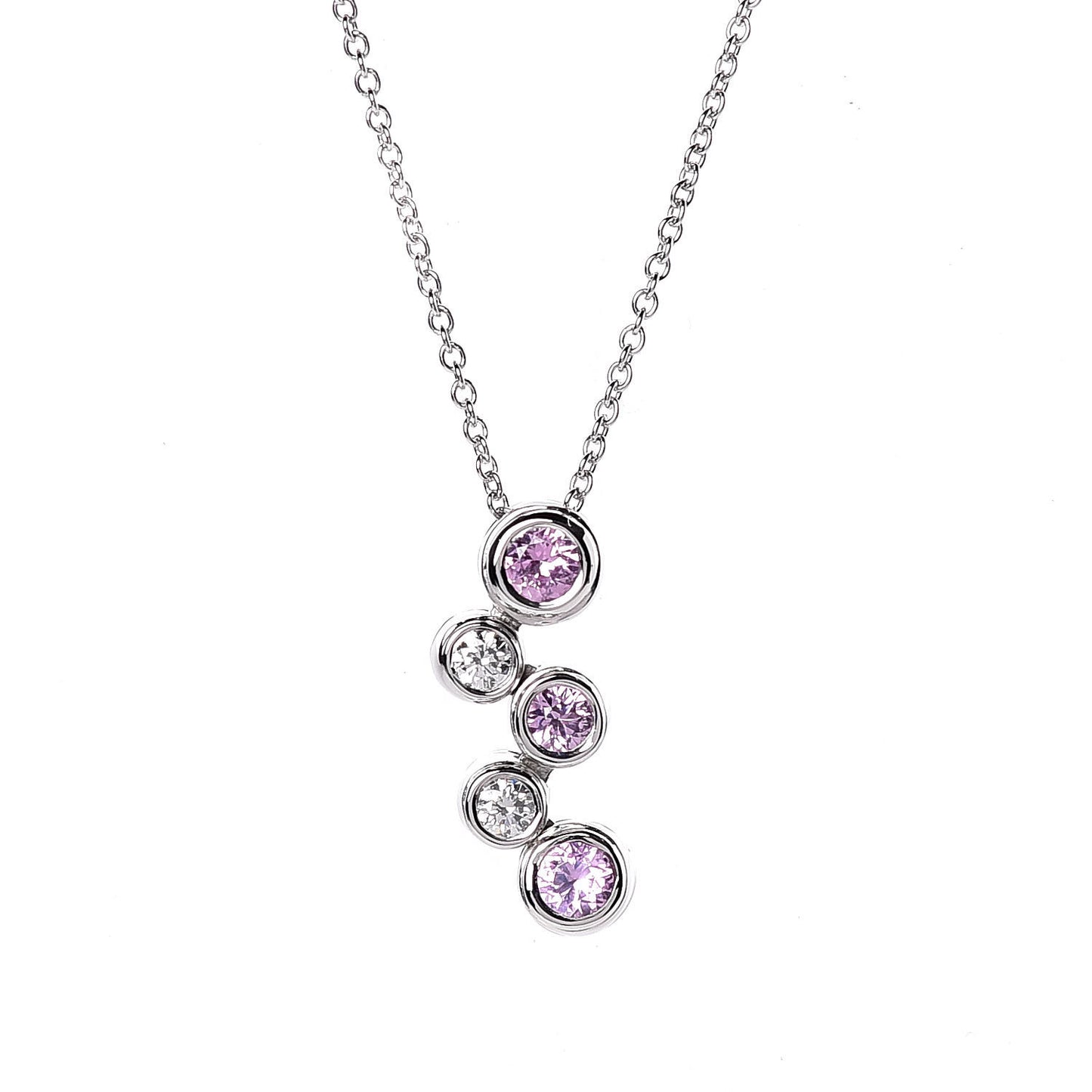 Platinum Diamond Pink Sapphire Bubble Pendant Necklace