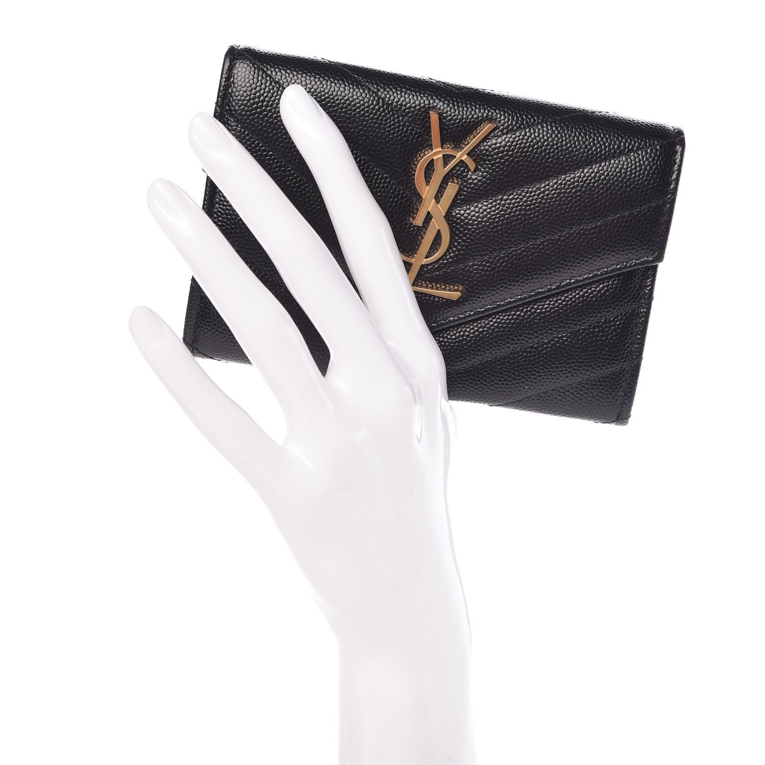 Saint Laurent Grain De Poudre Matelasse Chevron Small Monogram Envelope Wallet Black 2 of 7