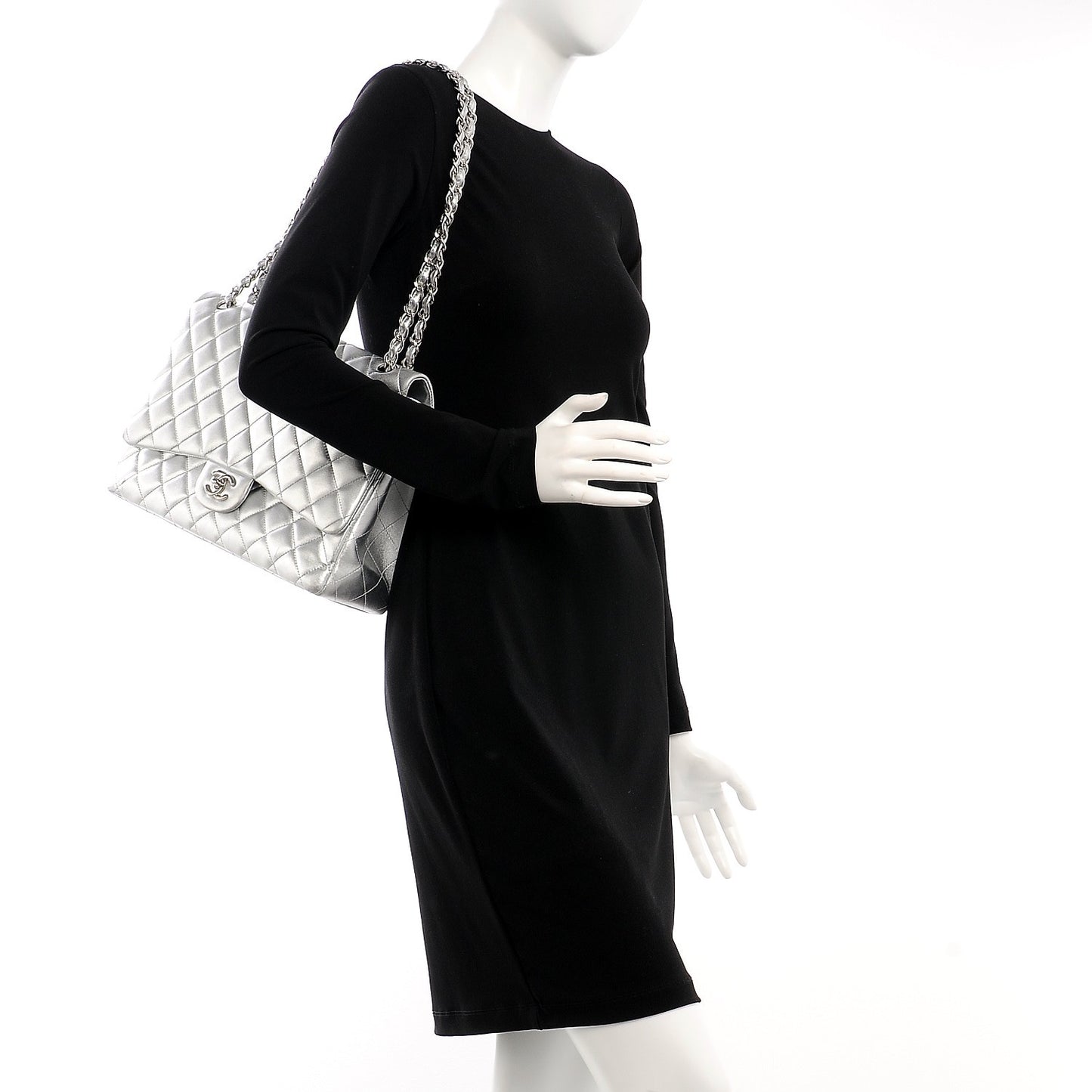 Metallic Lambskin Quilted Maxi Single Flap Silver