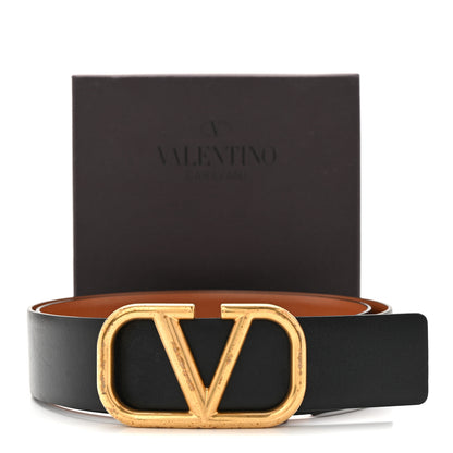 Valentino Garavani Glossy Calfskin VLogo Reversible 40mm Belt 90 36 Saddle Brown Black 7 of 7