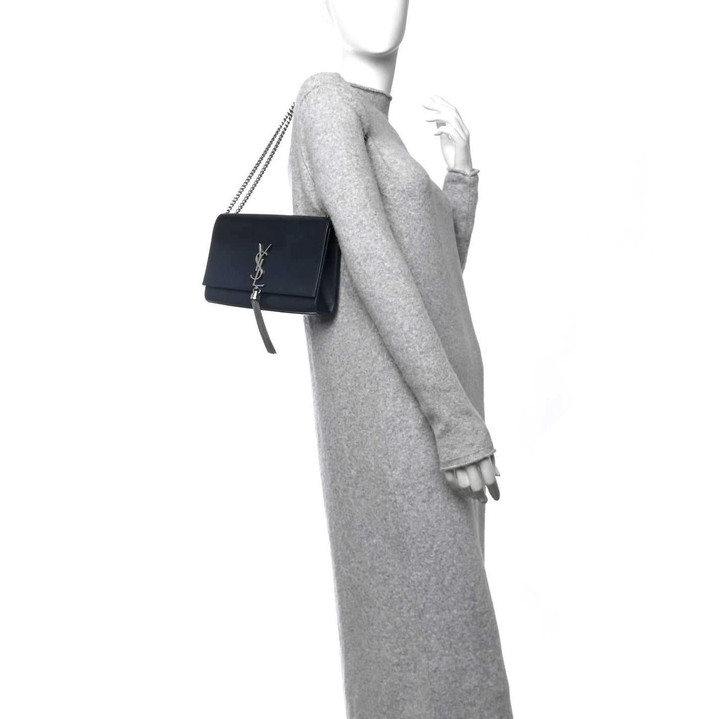 Smooth Calfskin Medium Classic Monogram Kate Tassel Satchel Marine