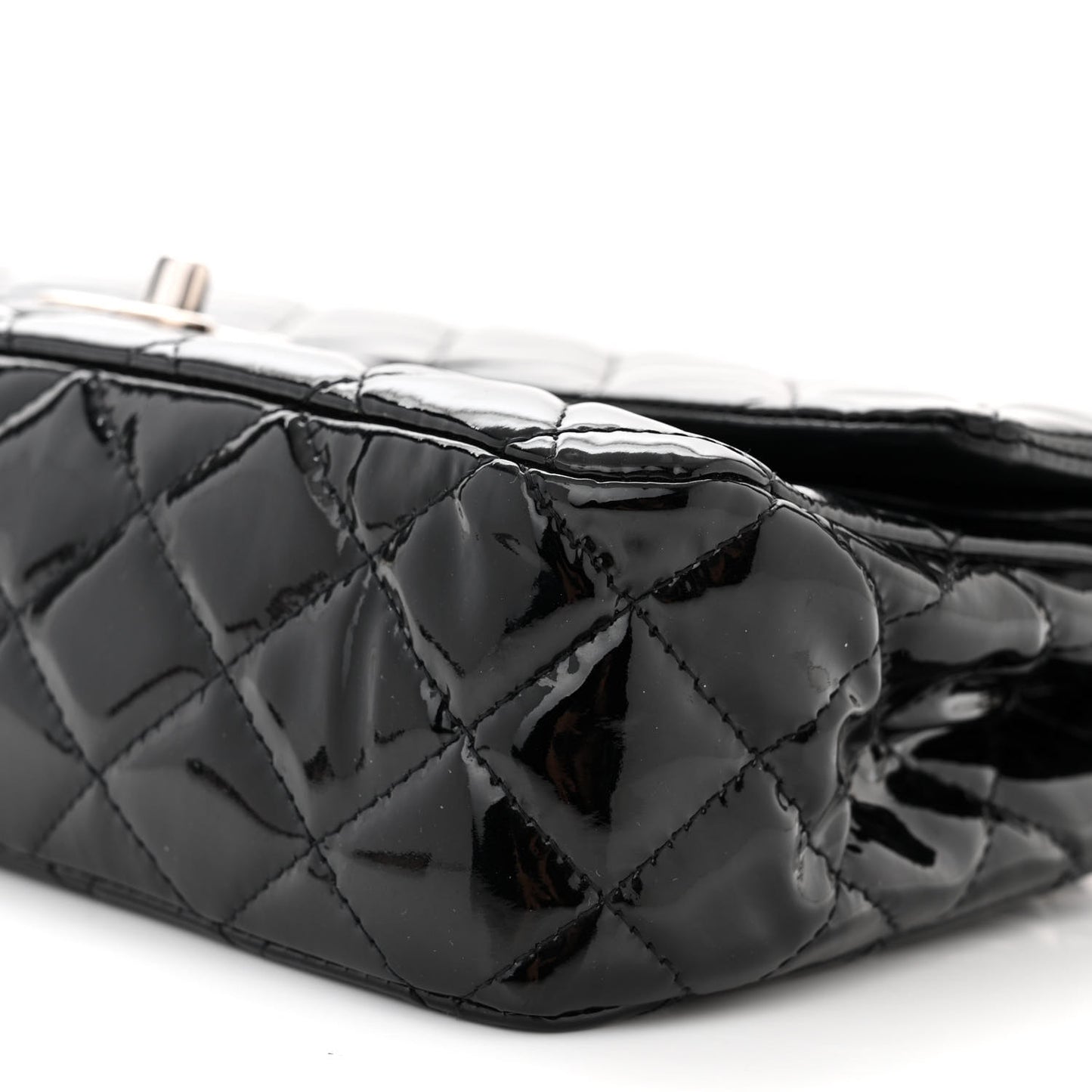 Patent Quilted Medium Double Flap Black