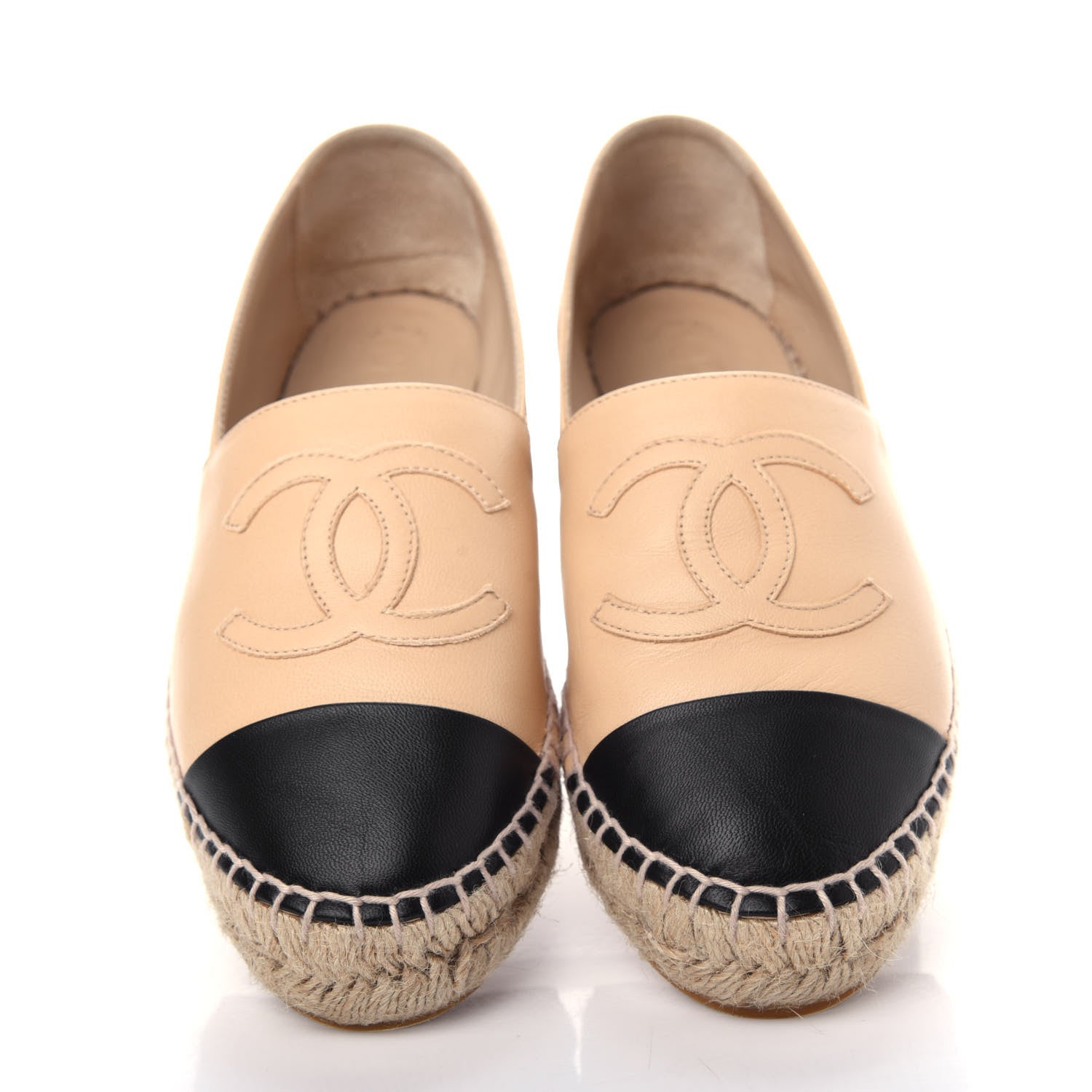 Chanel Lambskin CC Espadrilles 37 Beige Black 5 of 13