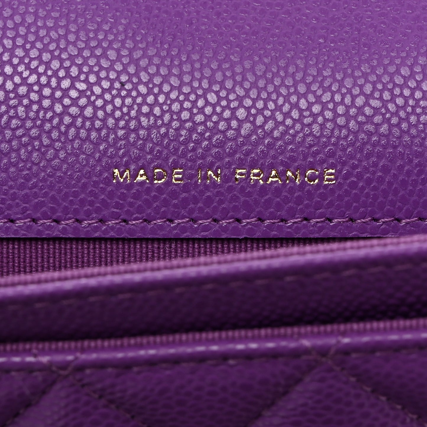 Caviar Quilted Flap Card Holder Wallet Purple