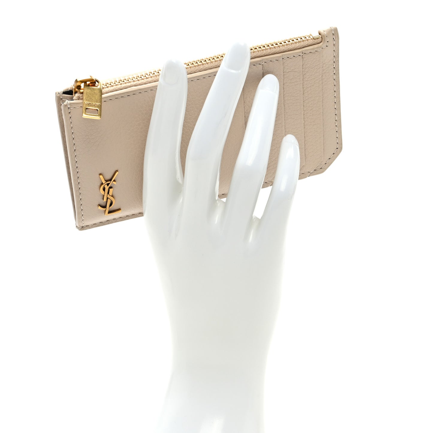 Grained Calfskin Monogram 5 Fragments Zip Pouch Card Holder Beige