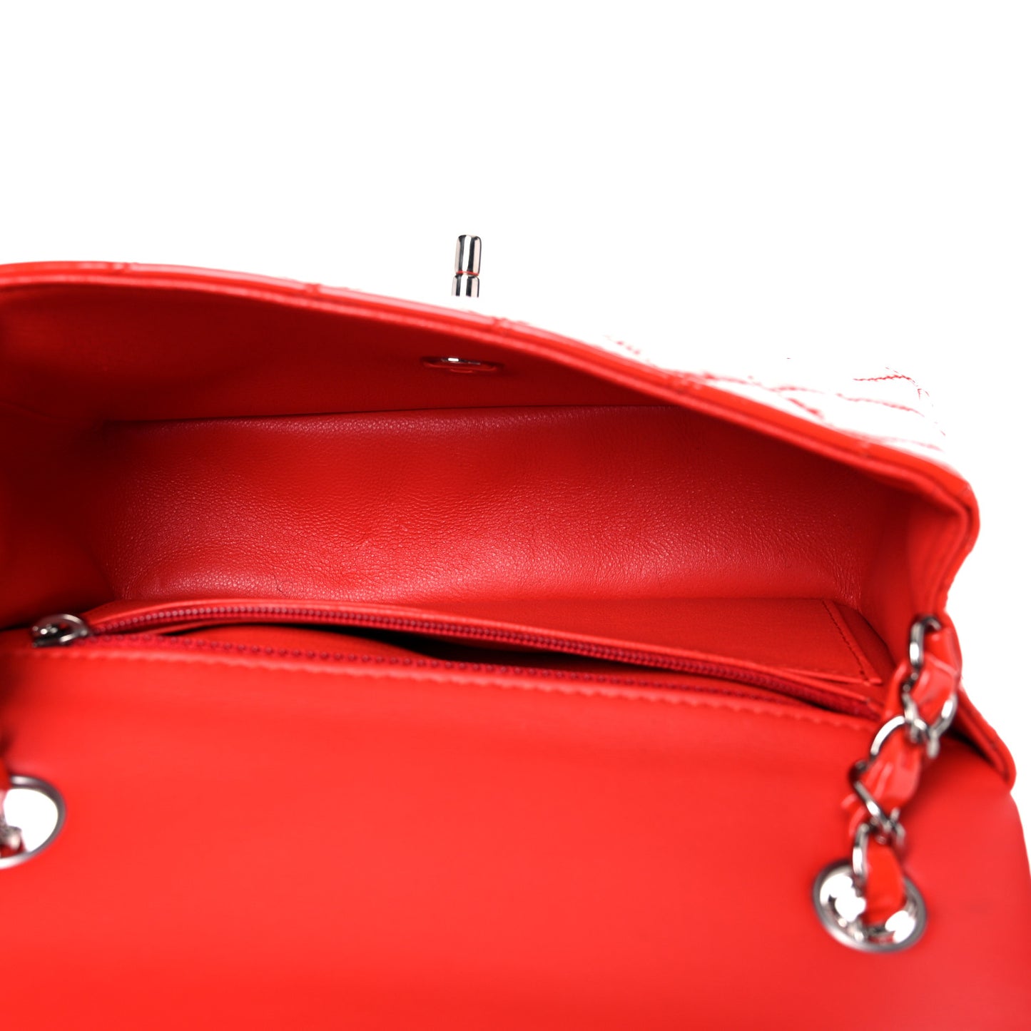 Patent Calfskin Quilted Mini Rectangular Flap Red