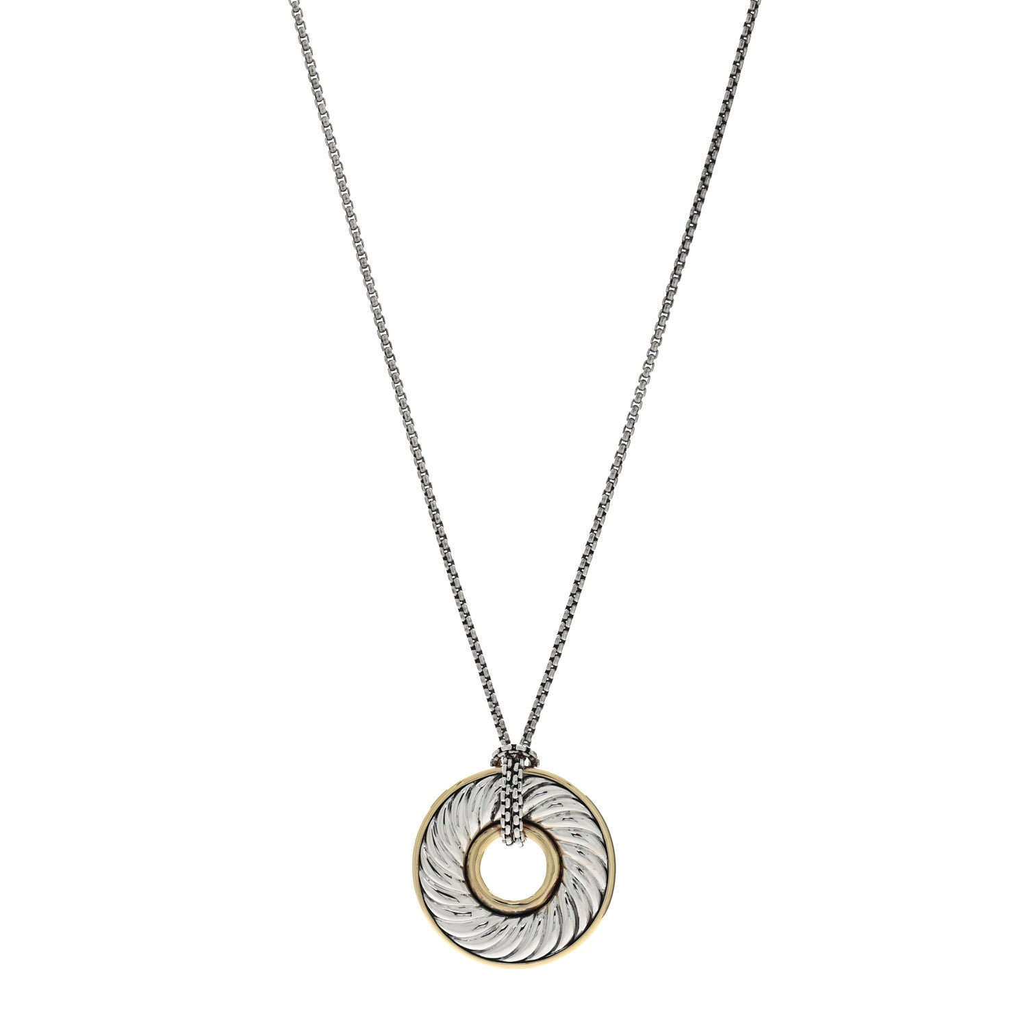 David Yurman Sterling Silver 18K Yellow Gold 30mm Thoroughbred Pendant Necklace 1 of 4