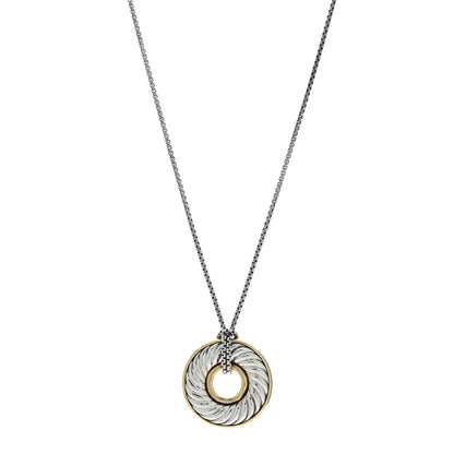 David Yurman Sterling Silver 18K Yellow Gold 30mm Thoroughbred Pendant Necklace 1 of 4
