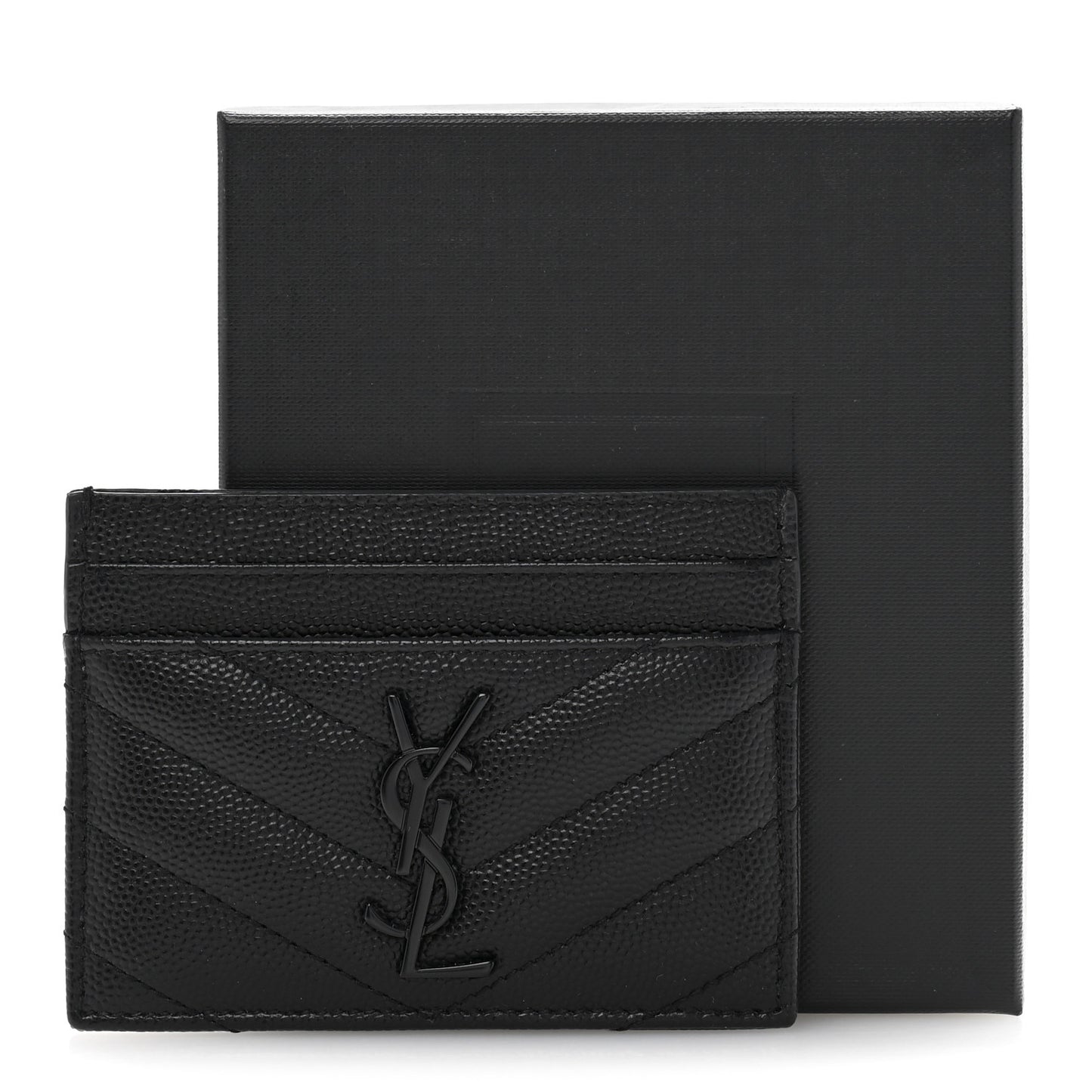 Grain De Poudre Matelasse Chevron Monochrome Monogram Credit Card Case Black