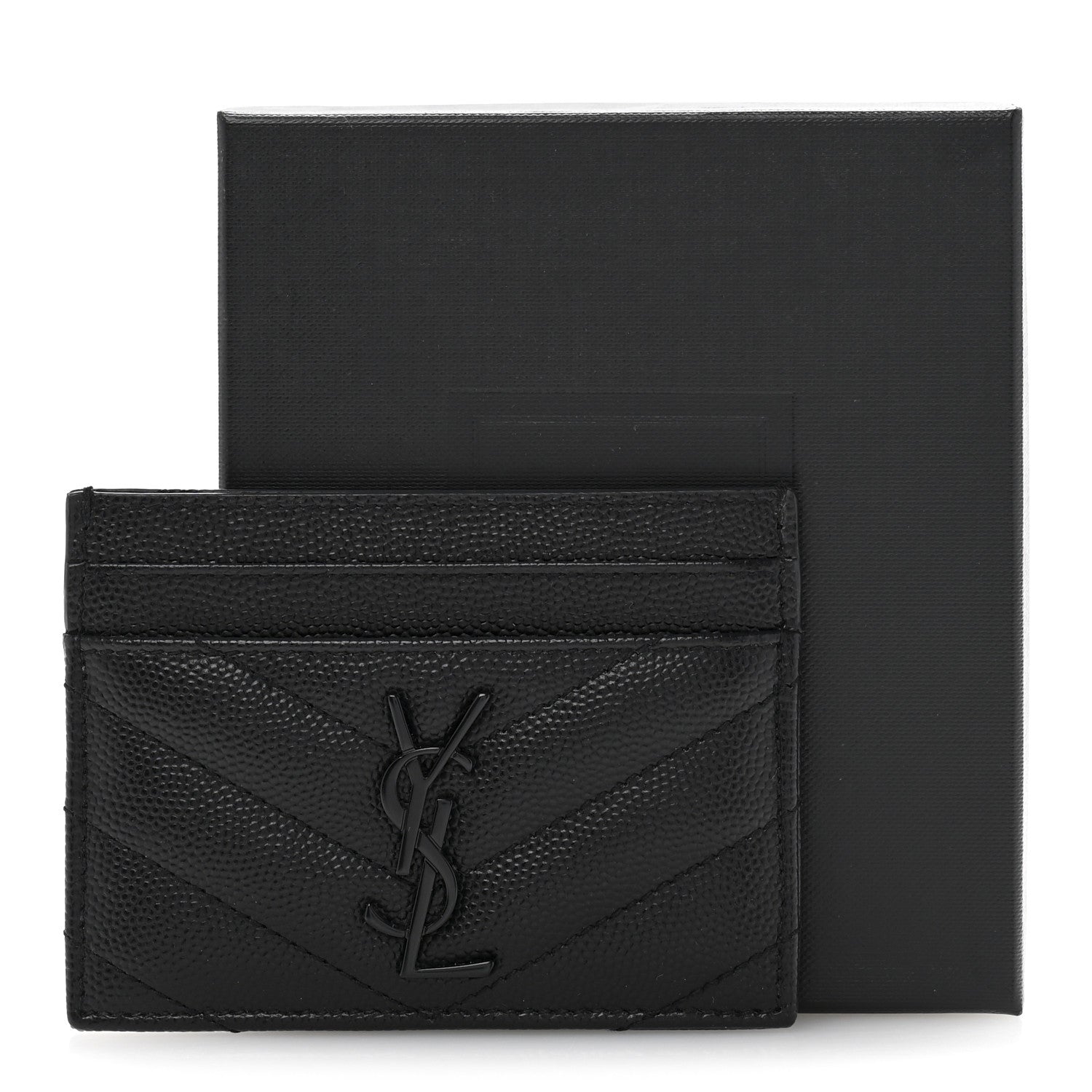 Saint Laurent Grain De Poudre Matelasse Chevron Monochrome Monogram Credit Card Case Black 10 of 10