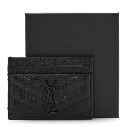 Saint Laurent Grain De Poudre Matelasse Chevron Monochrome Monogram Credit Card Case Black 10 of 10