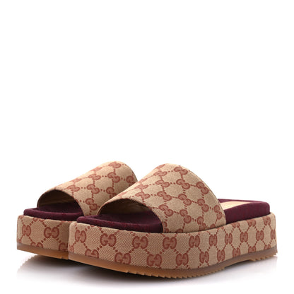 Gucci Canvas GG Monogram Angelina Platform Slide Sandals 39 Beige Ruggine 4 of 11