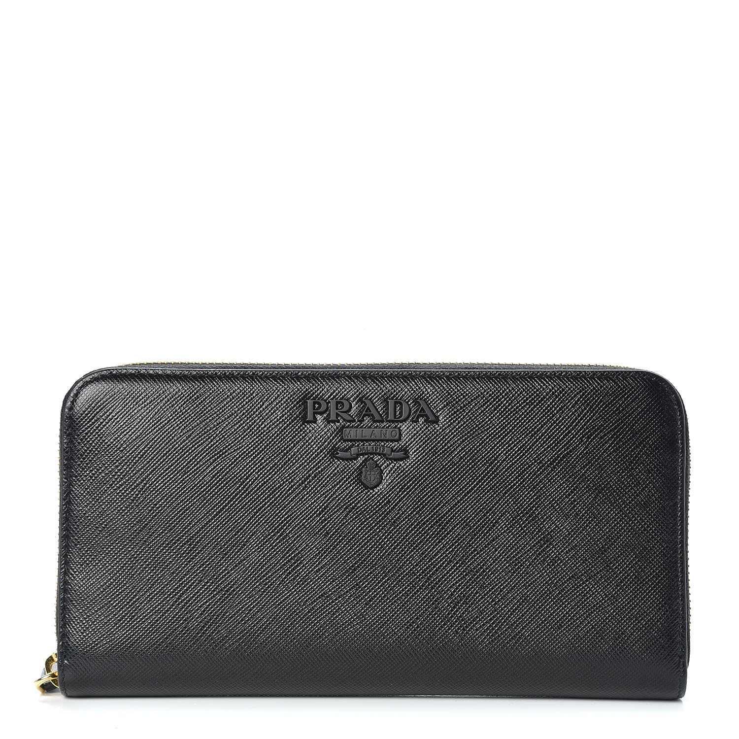Prada Saffiano Shine Monochrome Zip Around Wallet Black 1 of 9