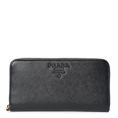 Prada Saffiano Shine Monochrome Zip Around Wallet Black 1 of 9