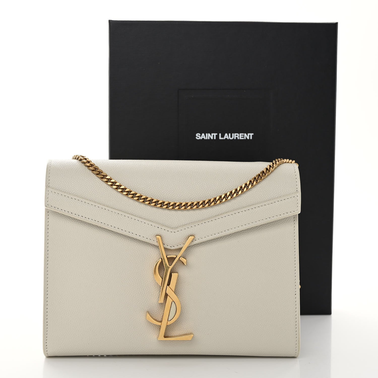 Saint Laurent Grain De Poudre Monogram Cassandra Chain Wallet Crema Soft 10 of 10