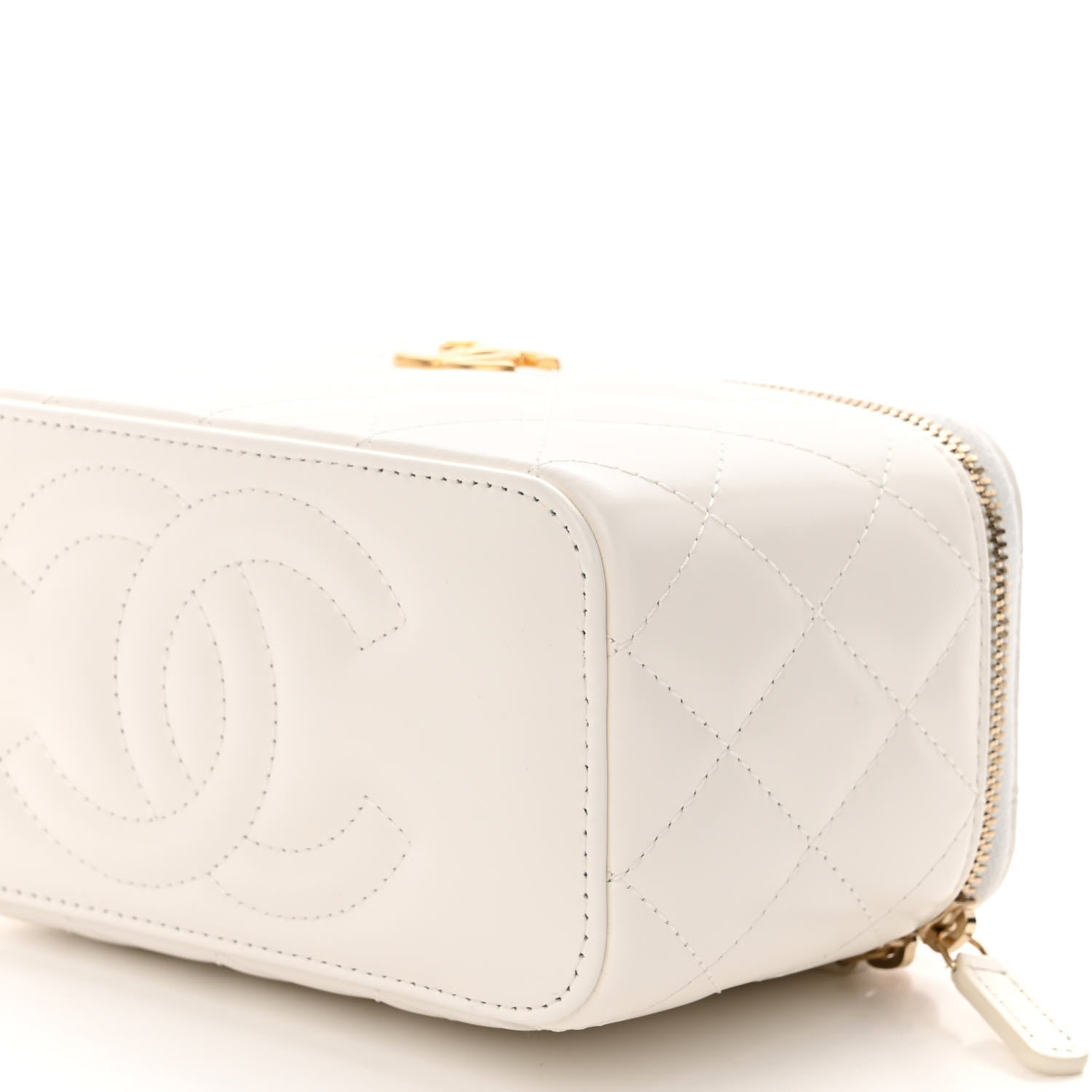 Chanel Shiny Calfskin Quilted Small Top Handle Vanity Case With Chain White 11 of 13
