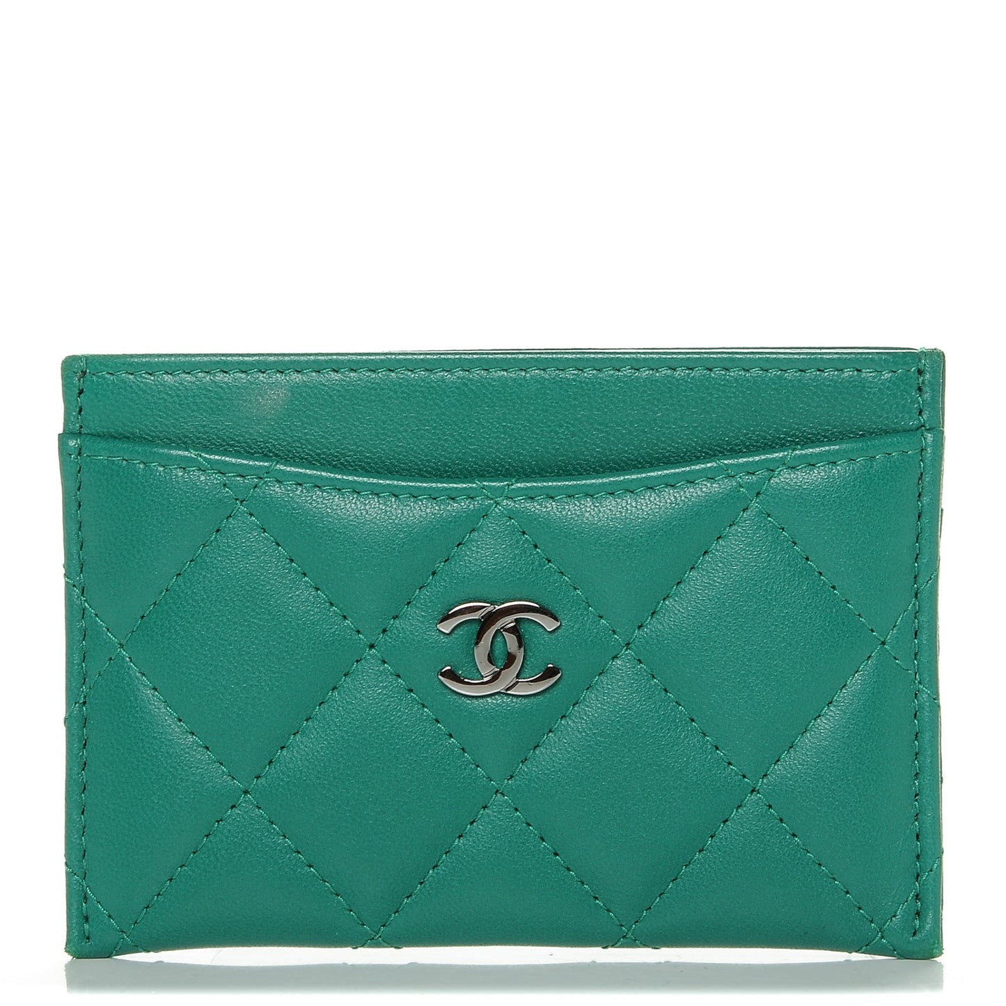 Lambskin Quilted Card Holder Green