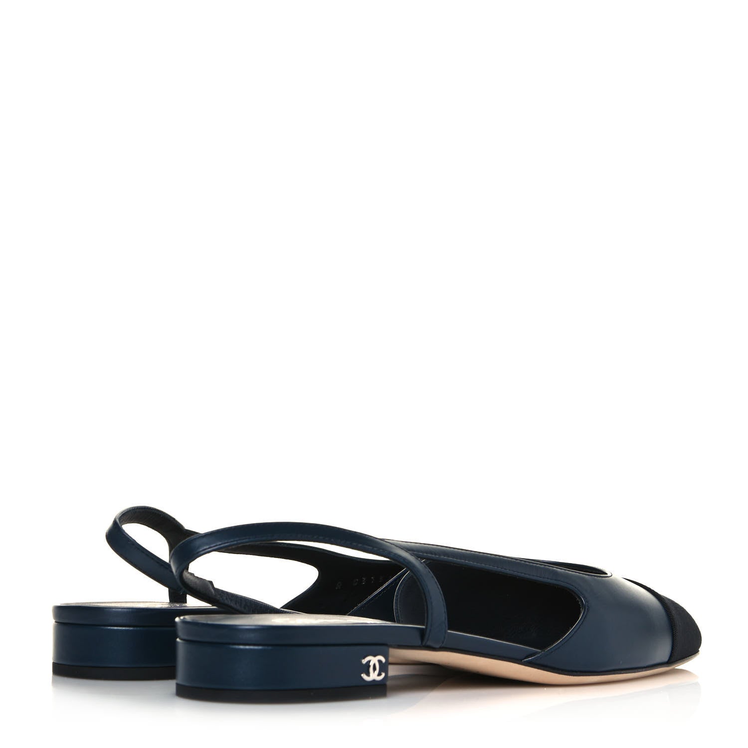 Chanel Goatskin Grosgrain Cap Toe CC Slingback Sandals 39 Navy Black 4 of 9