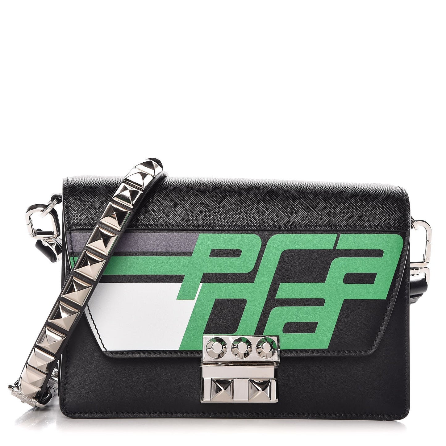 City Calfskin Saffiano Racing Logo Elektra Shoulder Bag Black Verde