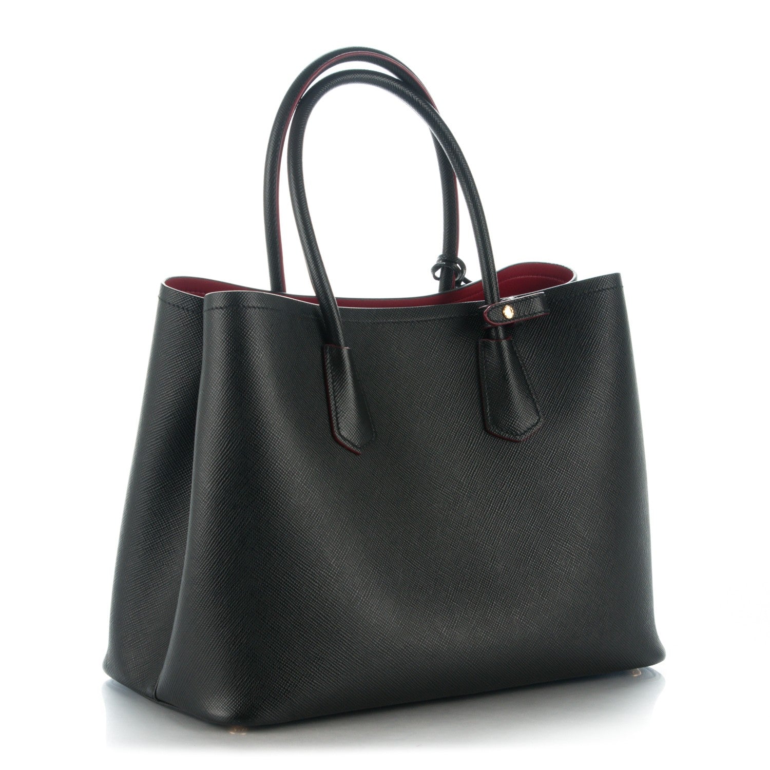 Prada Saffiano Cuir Large Double Bag Black Fuoco 4 of 8