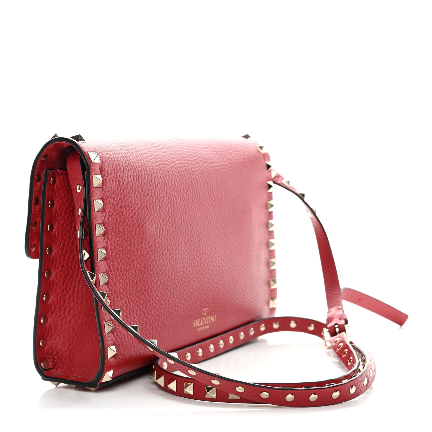 Pebbled Calfskin Medium Rockstud Flip Lock Crossbody Bag Red