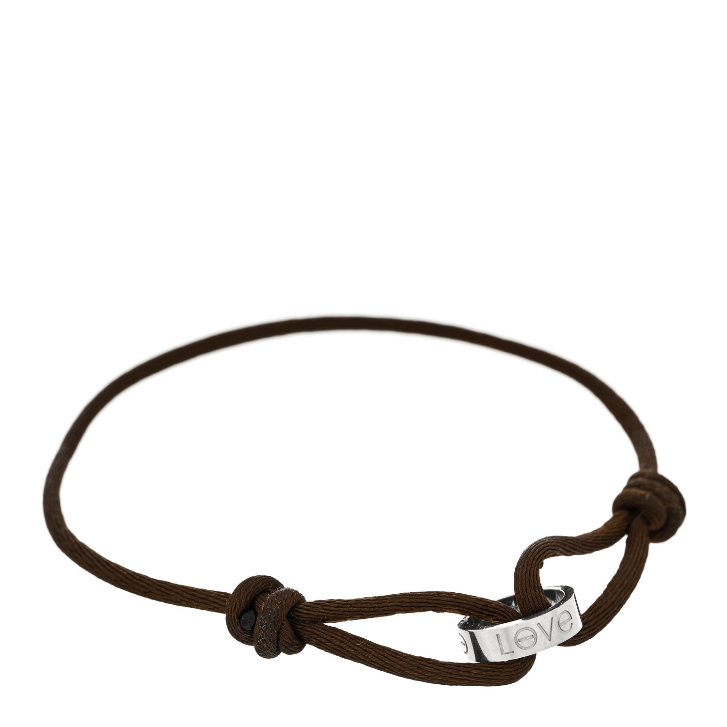 Cartier 18K White Gold Charity LOVE Adjustable Cord Bracelet Brown 1 of 5
