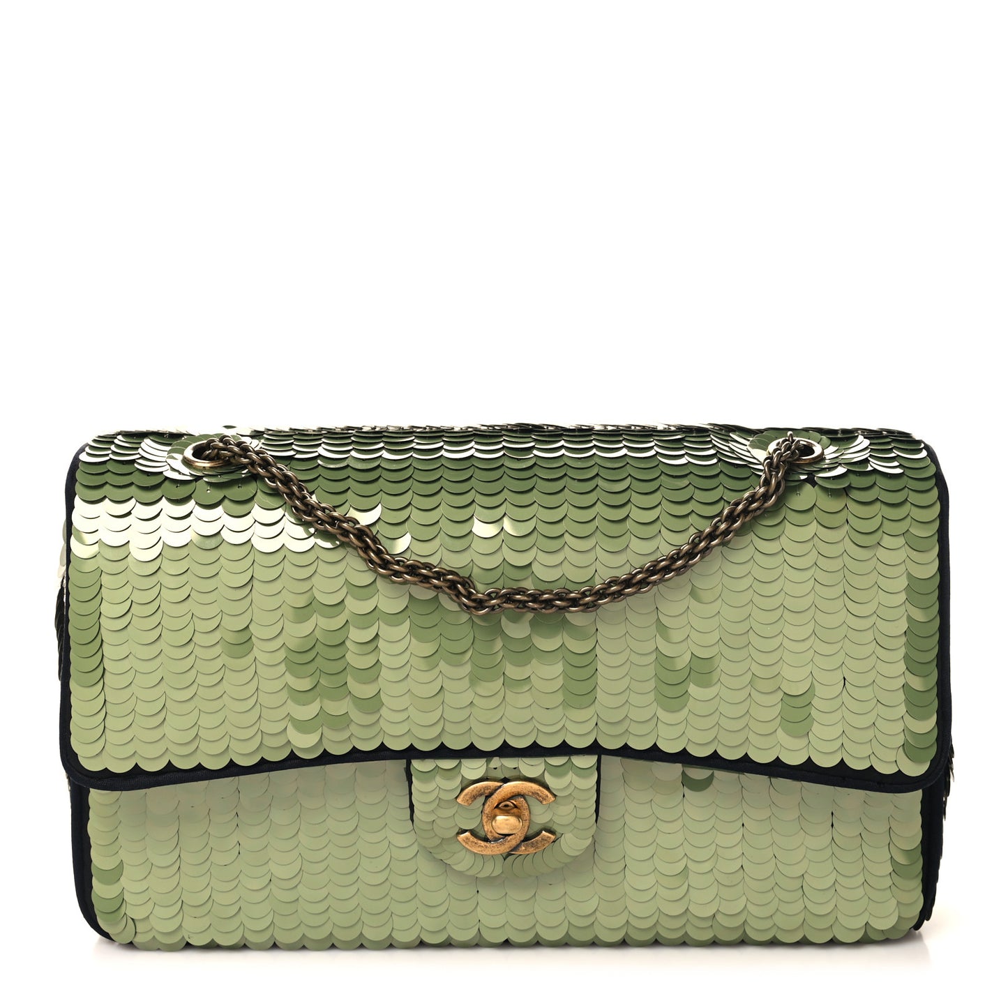 Satin Sequin Medium Paris Shanghai Double Flap Green