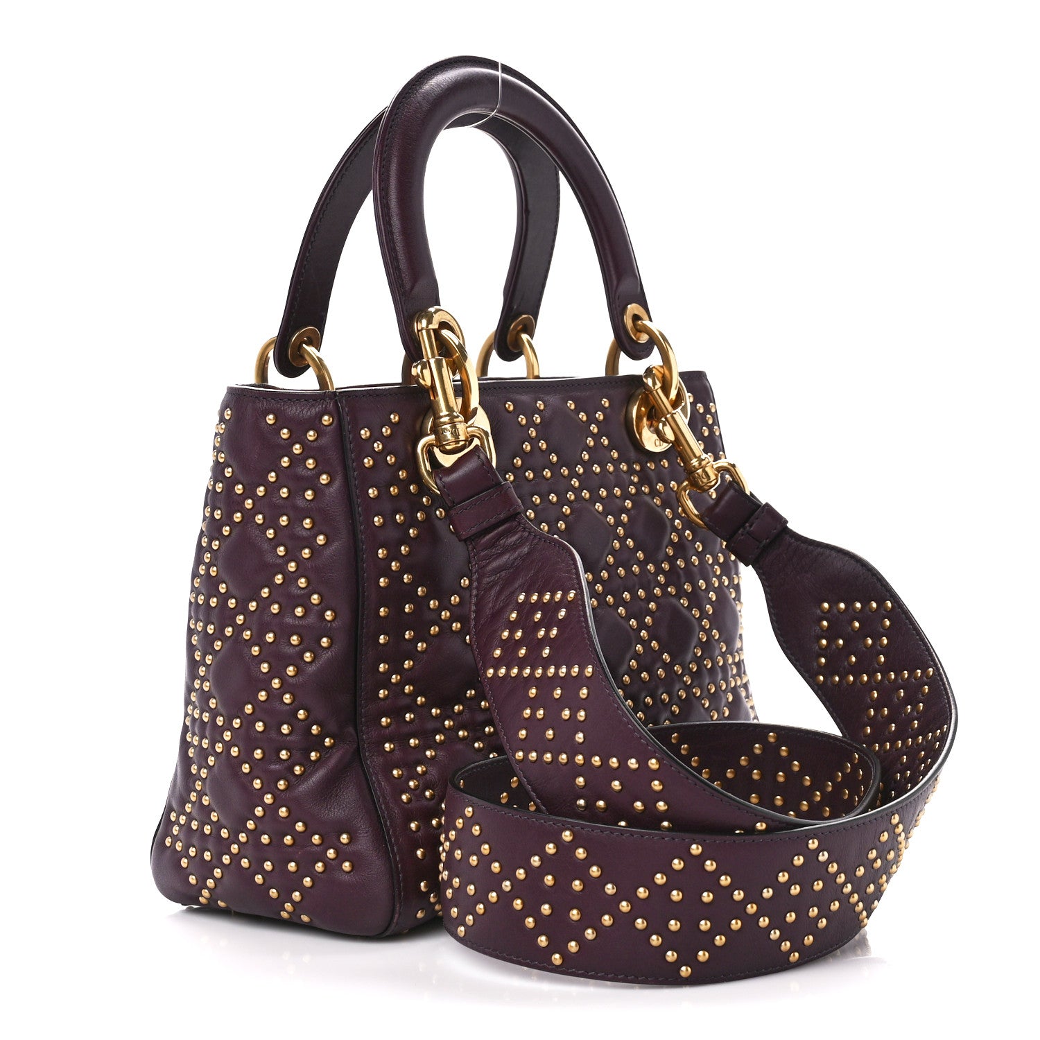 Christian Dior Calfskin Cannage Studded Medium Supple Lady Dior Deep Amaranth 3 of 10