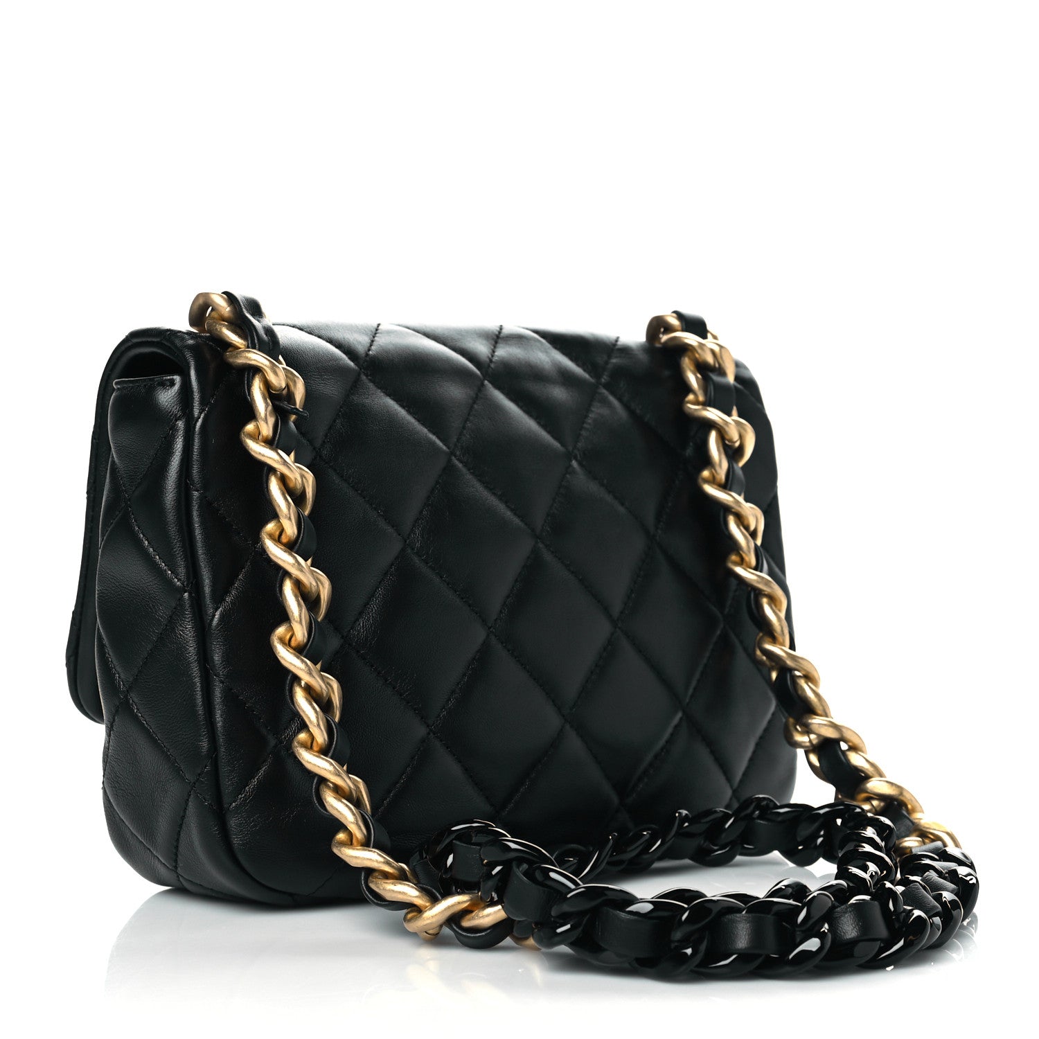 Chanel Lambskin Quilted Small Lacquered Chain Flap Black 3 of 11