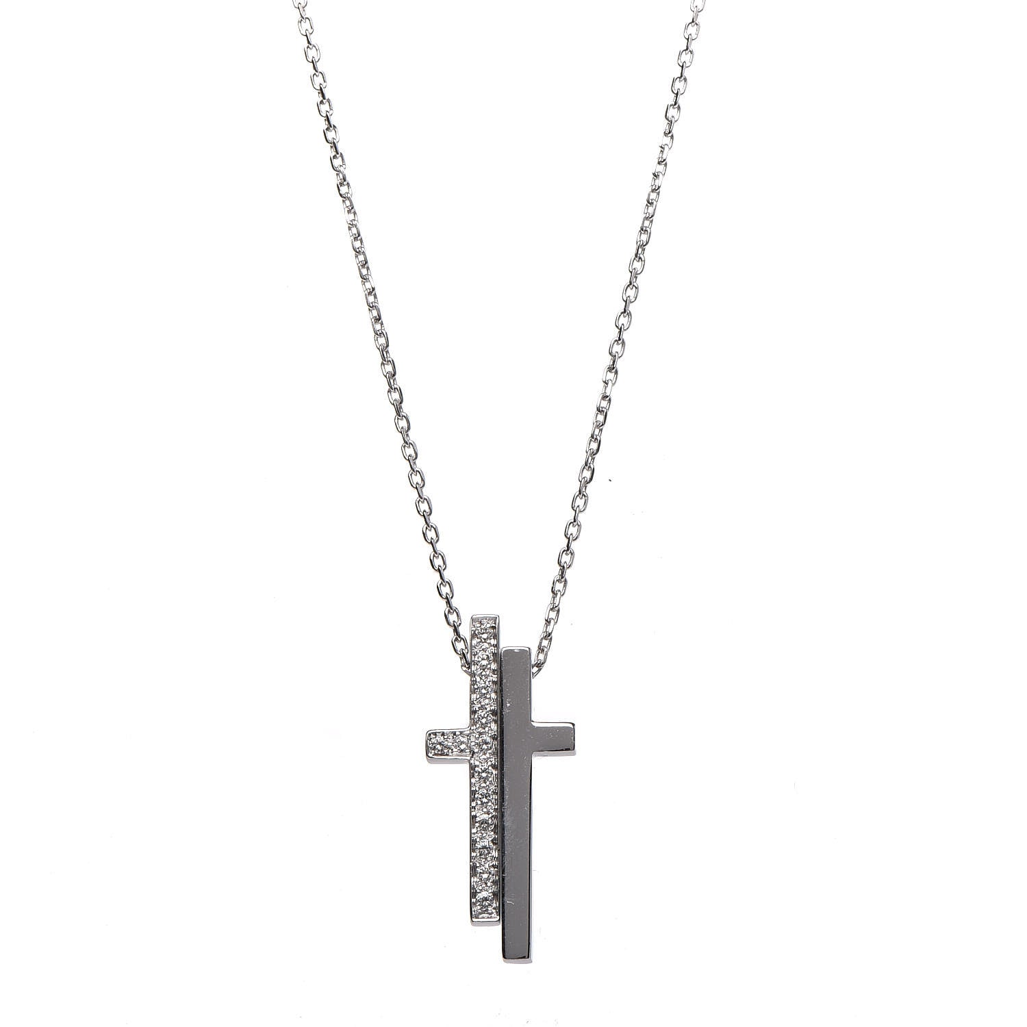 Gucci 18K White Gold Diamond Split Cross Pendant Necklace 1 of 7
