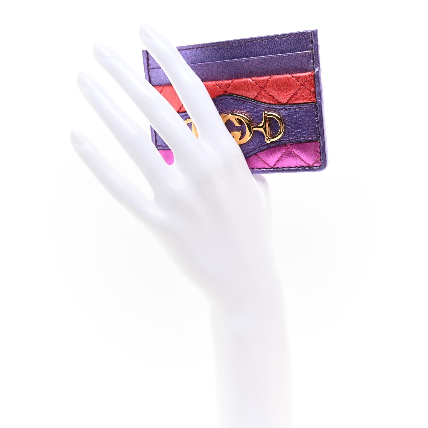 Laminated Nappa Trapuntata Zumi Card Holder Rosso Fuxia Bizantin
