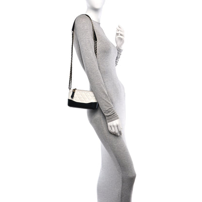 Chanel Aged Calfskin Quilted Small Gabrielle Clutch With Chain White Black 2 of 13