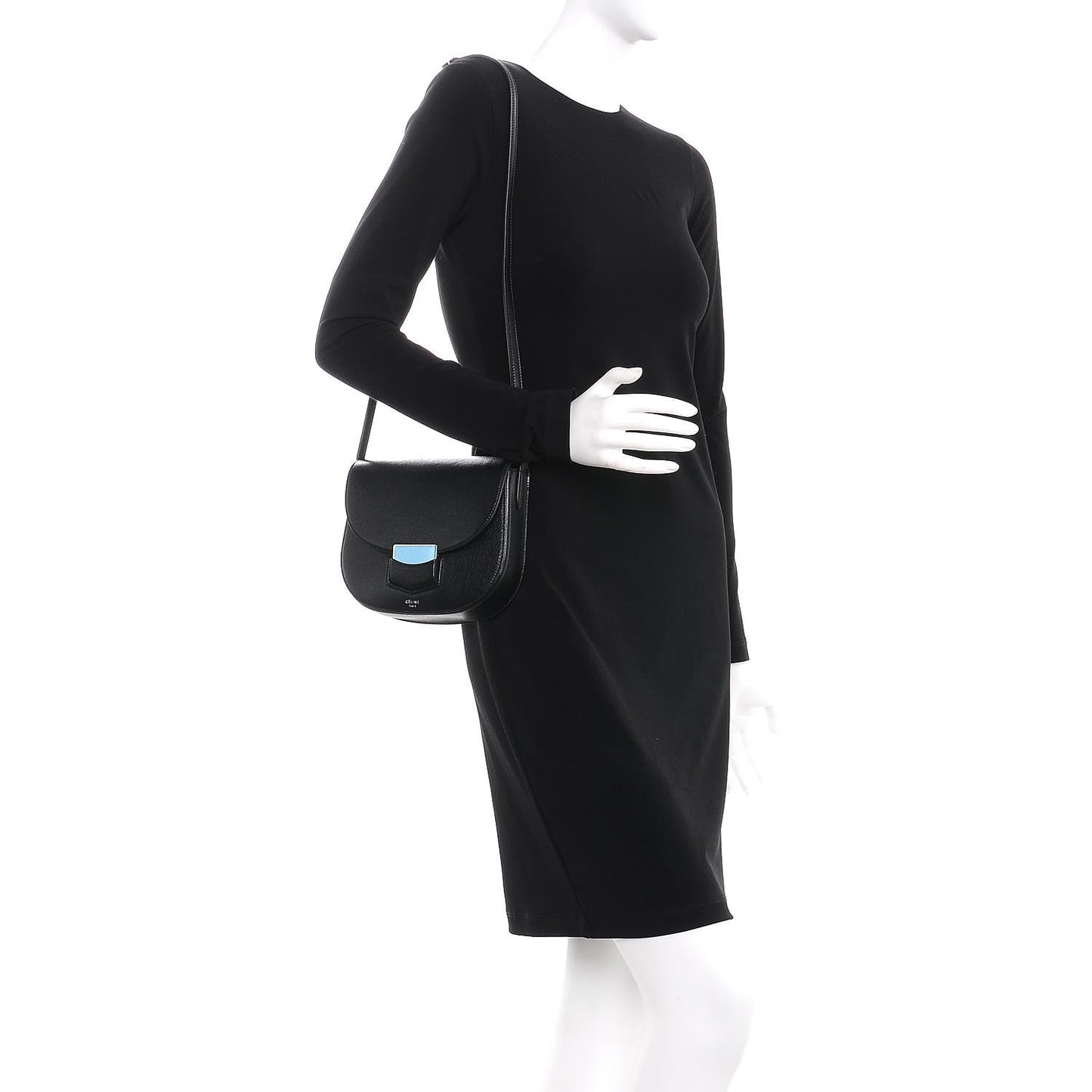 Shiny Textured Calfskin Small Trotteur Black