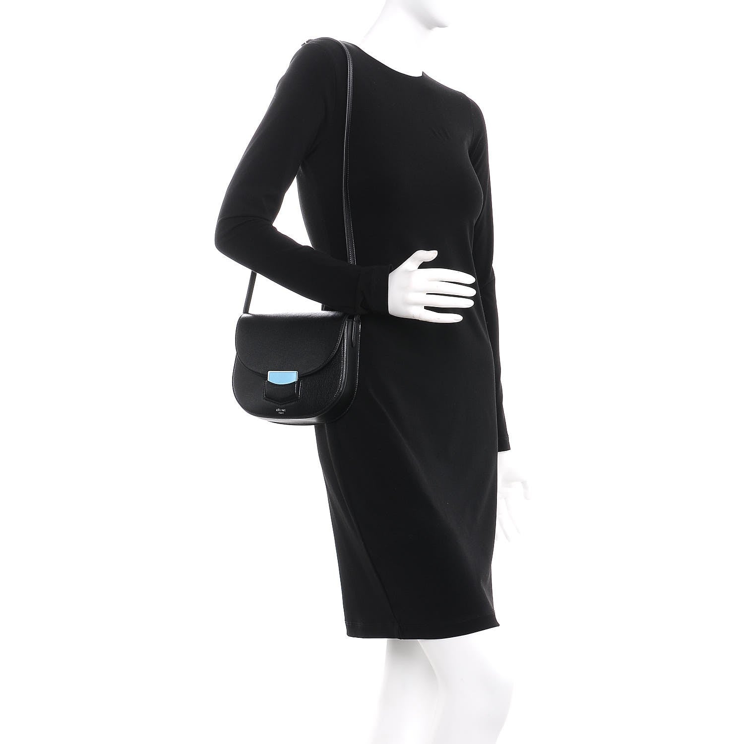 Celine Shiny Textured Calfskin Small Trotteur Black 2 of 6