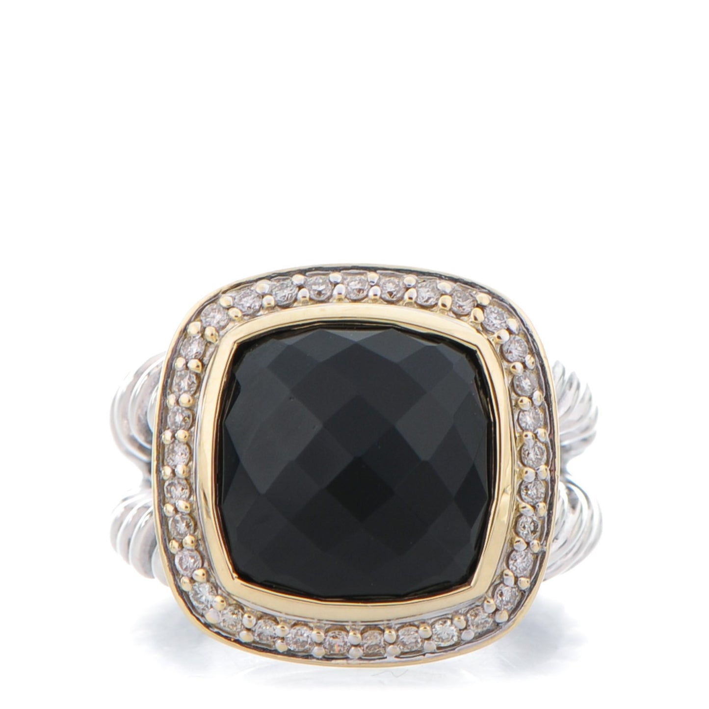 Sterling Silver 18K Yellow Gold Diamond Black Onyx 11mm Albion Ring 51 5.75