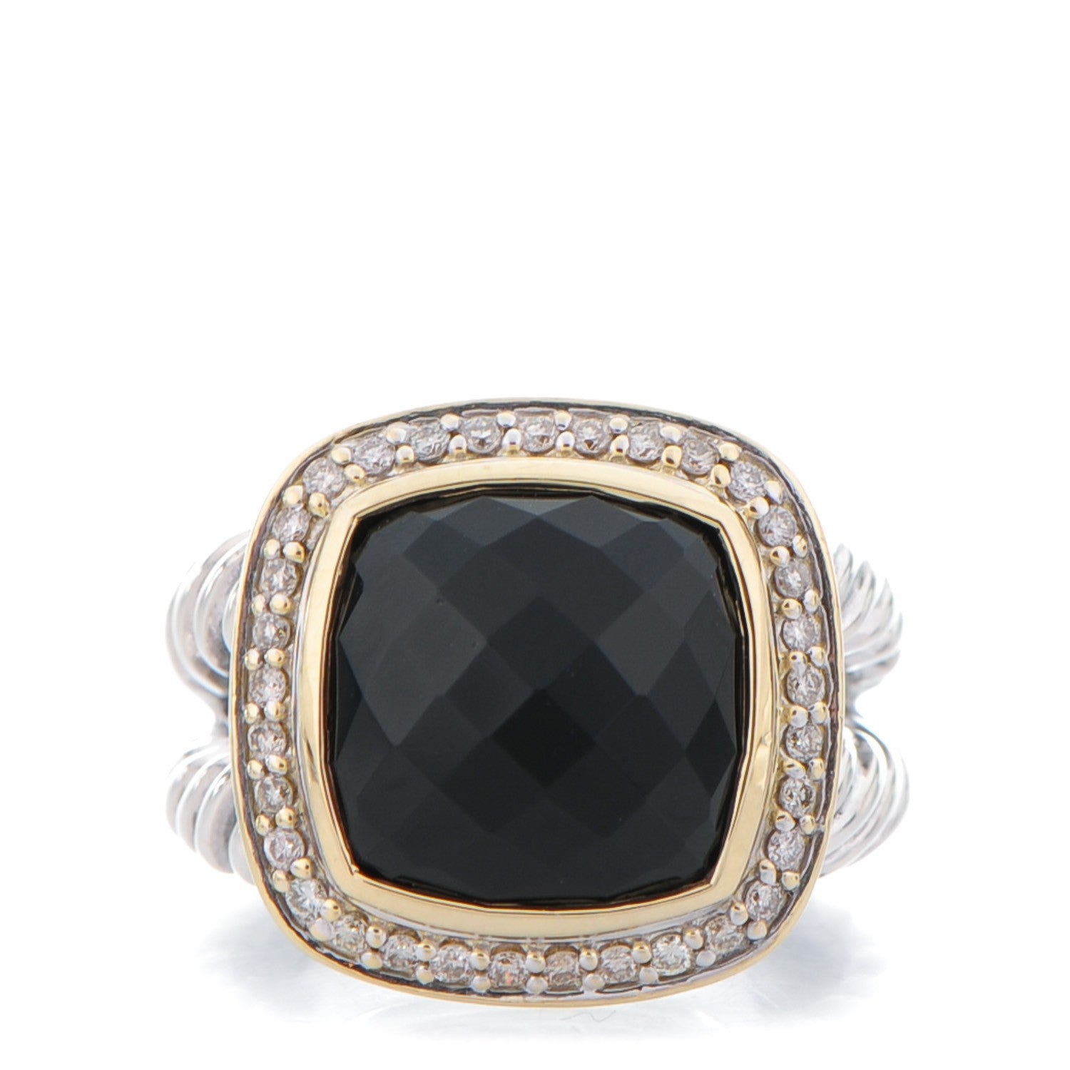 David Yurman Sterling Silver 18K Yellow Gold Diamond Black Onyx 11mm Albion Ring 51 5.75 1 of 4