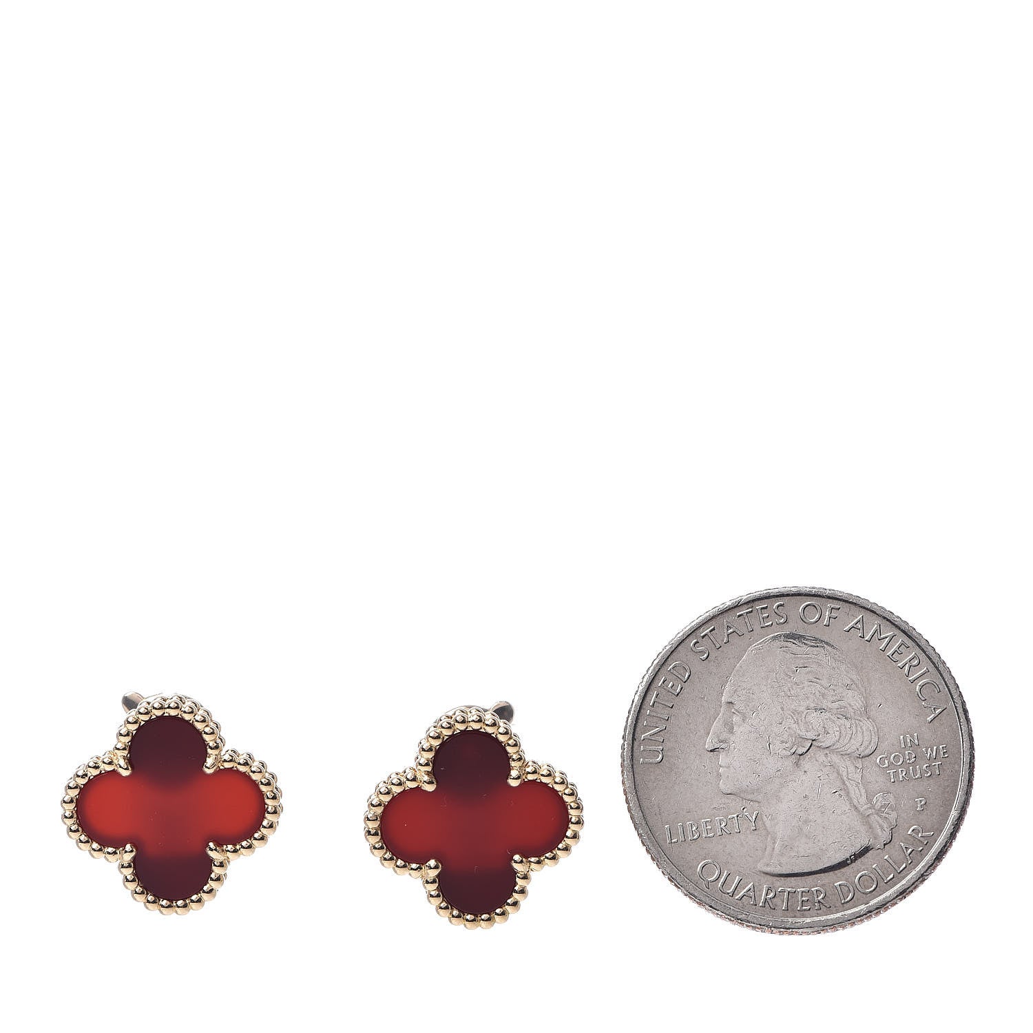 Van Cleef & Arpels 18K Yellow Gold Carnelian Vintage Alhambra Earrings 2 of 5