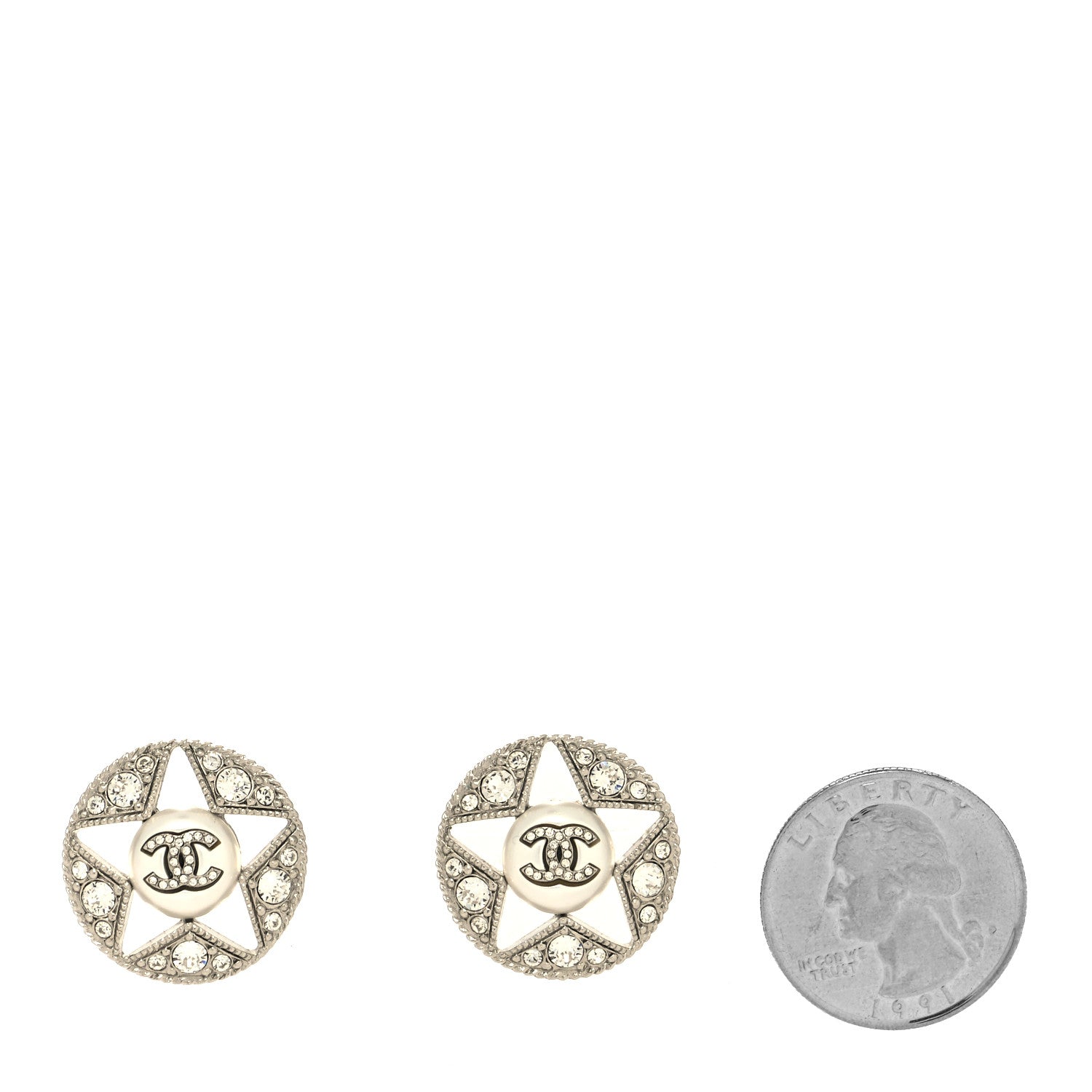 Chanel Pearl Crystal Star CC Round Earrings Gold 2 of 4