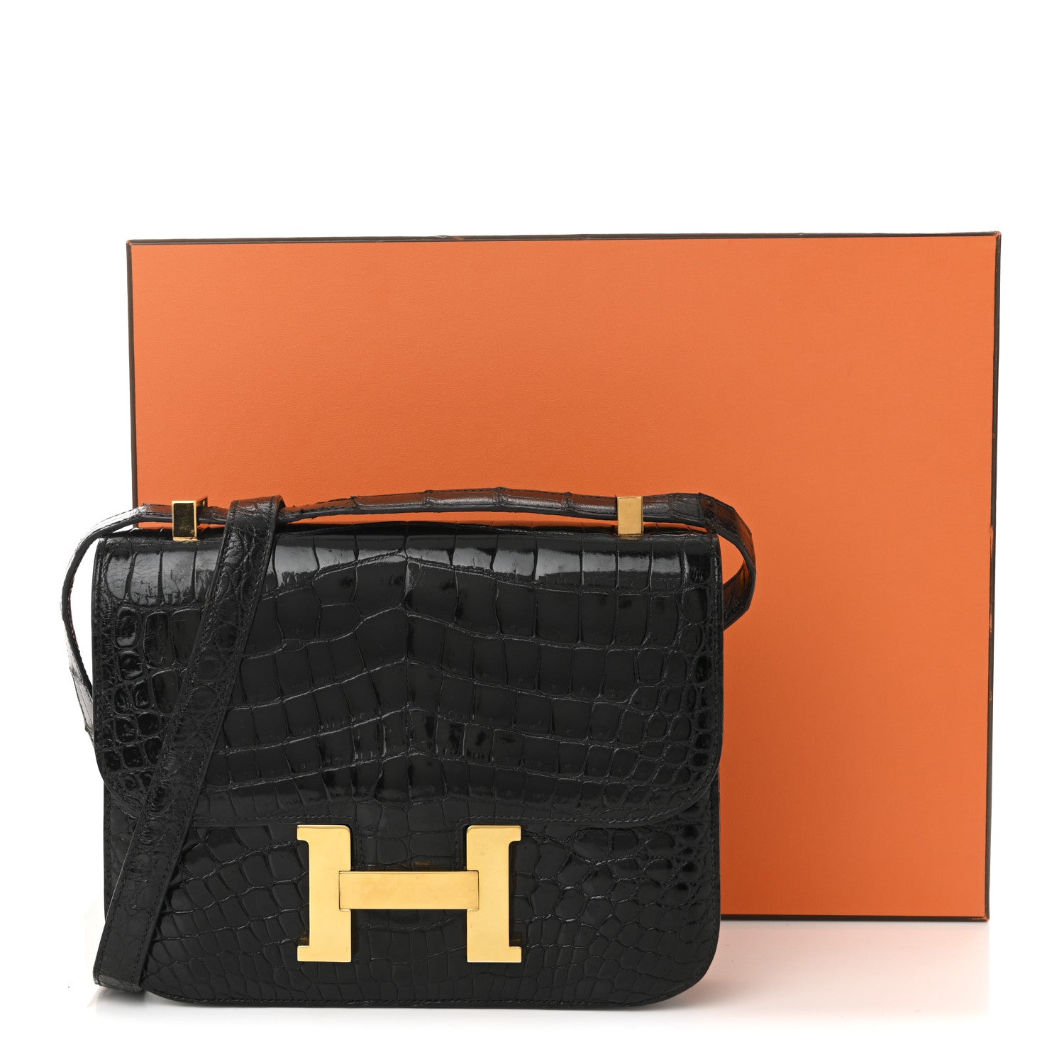 Hermes Shiny Caiman Crocodile Constance 23 Black 14 of 14