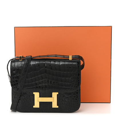 Hermes Shiny Caiman Crocodile Constance 23 Black 14 of 14