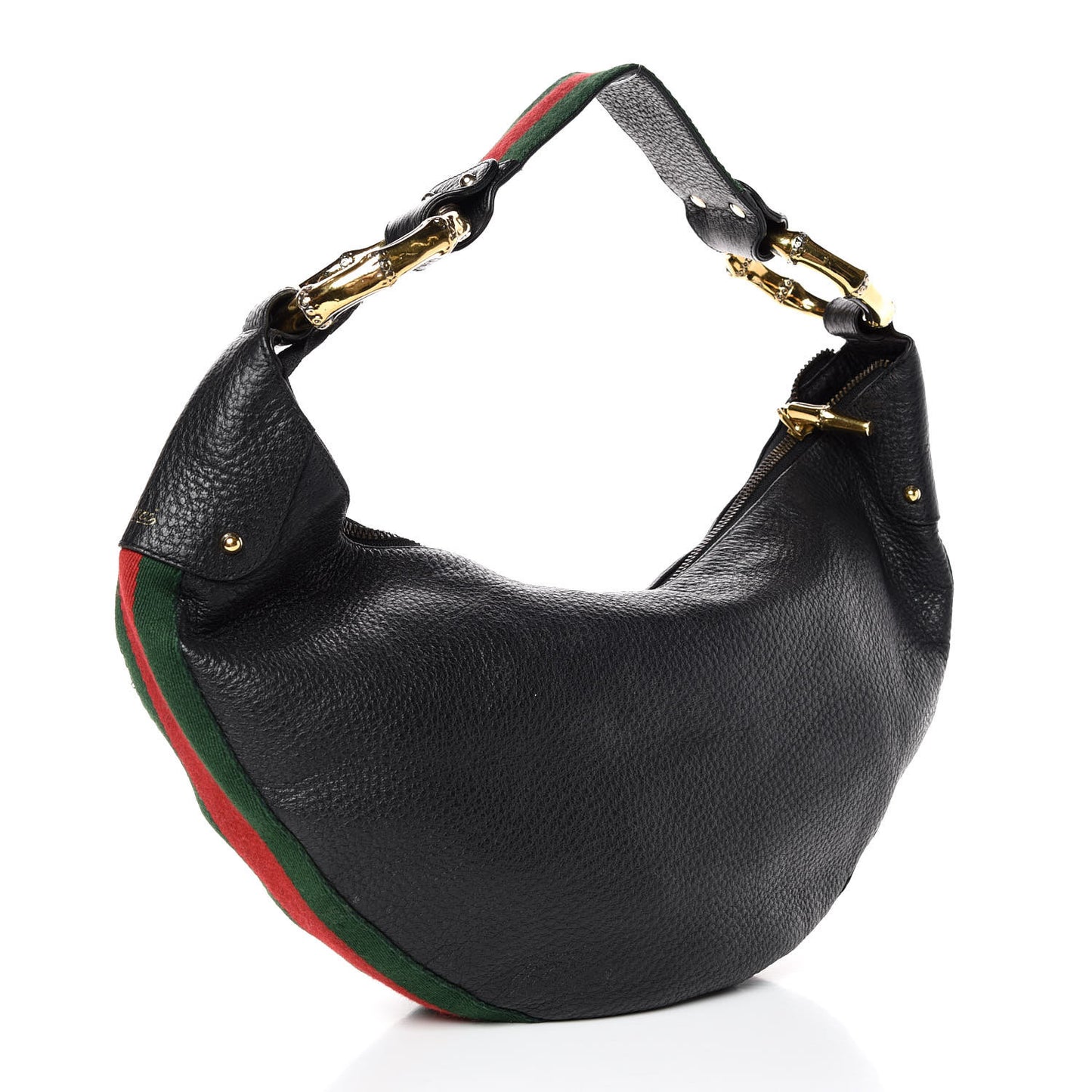 Pebbled Calfskin Web Bamboo Ring Hobo Black