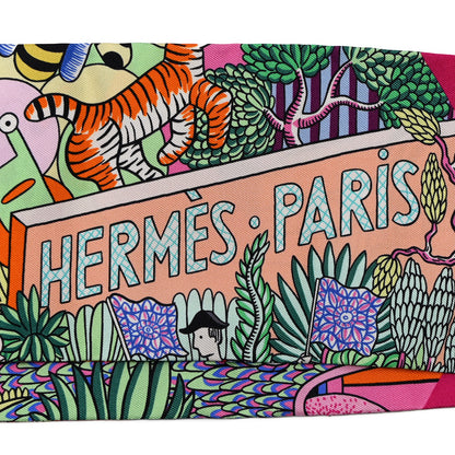 Hermes Silk Animapolis Maxi Twilly Slim Rose Vif Jaune Vif Vert 3 of 4