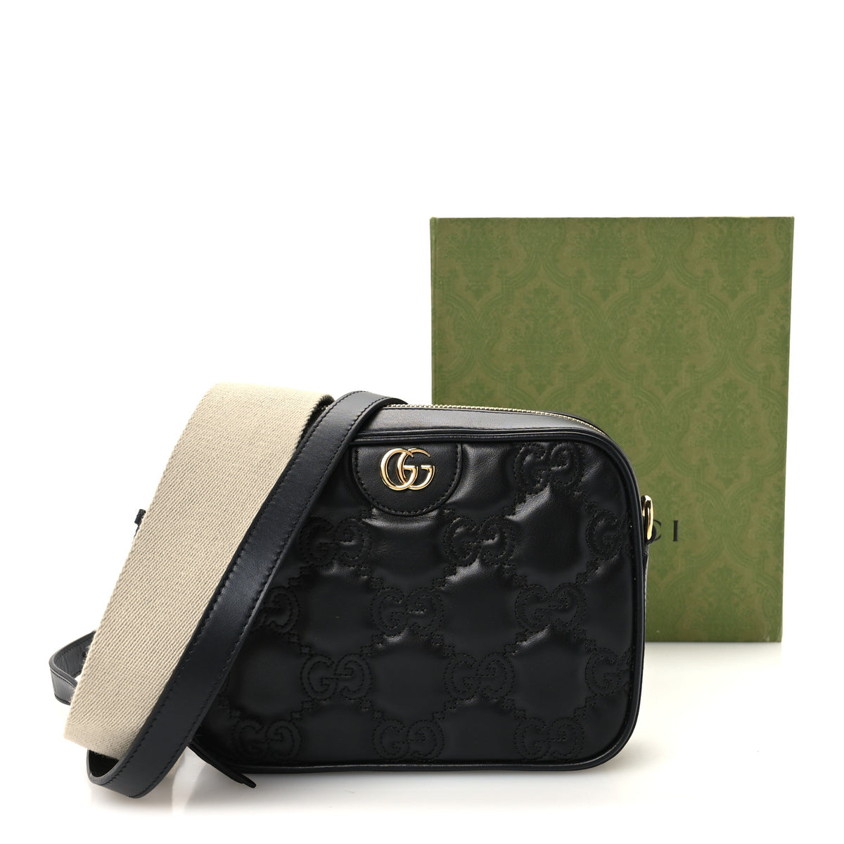 Calfskin GG Matelasse Shoulder Bag Black Natural