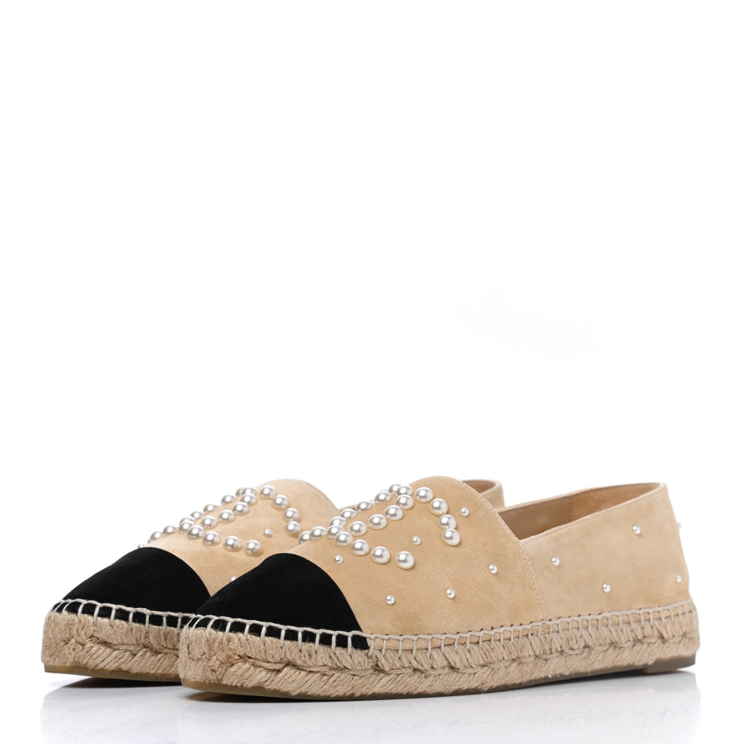 Chanel Suede Pearl CC Espadrilles 38 Beige Black 3 of 9