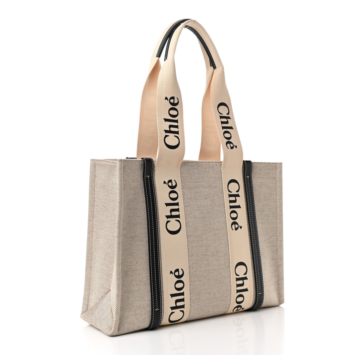 Cotton Calfskin Medium Woody Ribbon Tote White Black